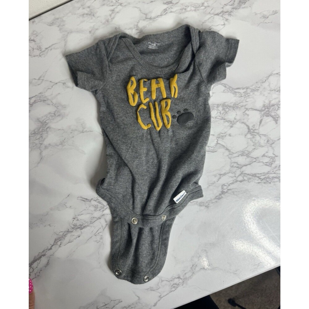 Gerber Gray Bear Cub Graphic Knit Cotton Onesie Bodysuit 0-3M Snaps